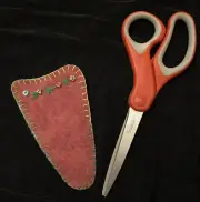 Handmade Wool Cotton Fabric Scissor Holder Sleeve w Tiny Button Embellishments