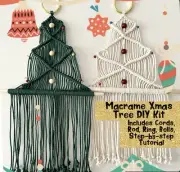 Macrame Xmas Tree 2 Pack Wall Decor DIY Kit With Tutorial & Cords Ring Rod Bells
