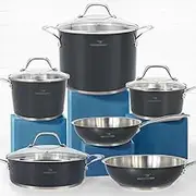 HOMICHEF 10-Piece Nickel Free Stainless Steel Cookware Set Navy Gray - Nickel Free Stainless Steel Pots and Pans Set - Healthy Cookware Set Stainless Steel - Non-Toxic Induction Cookware Sets