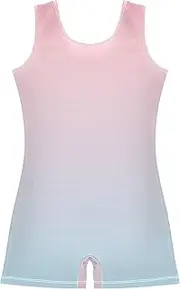 [GAIGEO] Blush Pink Light Blue Gradient Toddler Gymnastics Leotards for Girls Unitard Ballet Leotard with Shorts 2-3t
