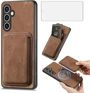[Asuwish] Phone Case for Samsung Galaxy S23 FE 5G Wallet Cell Cover with Tempered Glass Screen Protector and Slim Accessories Girls Mobile Credit Card Holder Slot S 23 EF S23FE 23S Women Men Brown