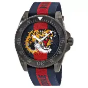 Gucci YA136215 Dive 45MM Men's Tiger Embroidered Dial Red and Blue Nylon Watch