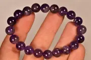 *AMETHYST* BRACELET 25.8g Polished Round Bead Elastic Healing Crystal Quartz