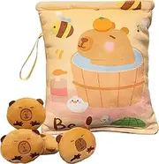 Snack Bags - Reusable Snack Bags | Cute Washable Snacks Bag | Portable Sandwich Bag, Cute Capybara Plush Snacks Sac with 4 Small Dolls, Washable Sandwich Sac for Candy, Gummy, Chips