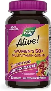 Nature's Way Alive!® Women's 50+ Multivitamin Gummies, Food-Based Blend (75mg per serving), Gluten Free, Made with Pectin, 60 Gummies