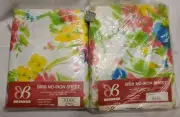 Vintage Bibb Double Flat Fitted Sheet Set Floral Flowers NOS NEW NIP