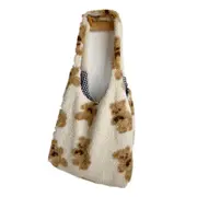 Autumn Winter Cute Soft Fur Bear Shoulder Bags for Women Plush Handbags and Purses Female Large Capacity Tote Shopping Bags