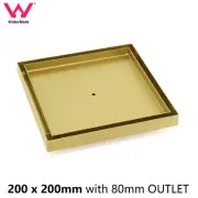 Brushed Gold Large 200mm Square Tile Insert Shower Grate Floor Drain 80mm Outlet