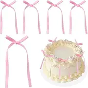 ADQUATOR 10PCS Light Pink Bow Cake Topper Bowknot Ribbons Bow Cake Dessert Picks Pink Cake Decorations for Baby Shower Kids Birthday Wedding Party Anniversary