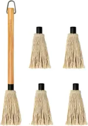 18 Inch Grill Basting Mop Wooden Long Handle with 4 Extra Replacement Heads for