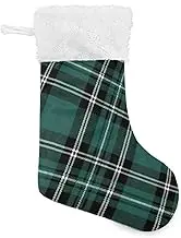 Amooorous Gray-Green Lattice Plush Stockings Christmas Holiday Stocking with Plush Cuff Stocking Xmas Rustic Christmas Decor for Classroom Christmas Room Classroom
