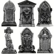 NNETM Graveyard Tombstones with Metal Stakes - 6 Unique Designs