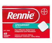 Rennie Indigestion & Heartburn Relief Spearmint 48 Chewable Tablets