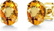 [Gem Stone King] 18K Yellow Gold Plated Silver Yellow Sapphire Stud Earrings For Women Men | 1.10 Cttw | Gemstone September Birthstone | Oval 6X4MM
