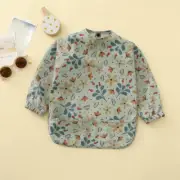 Teeny Baby Long Sleeve Waterproof Apron Smock Bib - Sage Flowers