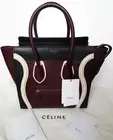 Celine Tri Color Micro Luggage Leather Bag Shopper Tote Handbag Burgundy NWT