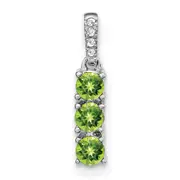 Solid 14k White Gold 3-stone Simulated Peridot and CZ Pendant