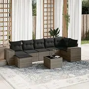 Patio Sets 8 Piece Garden Sofa Set with Cushions Grey Poly Rattan