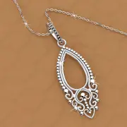 Solid 925 Sterling Silver Vintage Beaded Antique Pendant