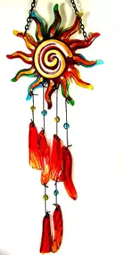 Sun Catcher Fused Glass Wind Chime Sunburst yard or porch decor