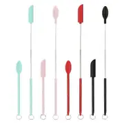 8 Pcs Mini Silicone Telescopic Spatula and Scooping Spoon, Mini Spatula Silicone,Makeup Spatula for Kitchen Cooking as shown