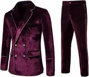 [ZPLMIDE] Mens Velvet Blazer Two Button Slim Fit Fashion Velvet Suit Jacket & Pants Sets for Wedding Prom Dinner Party