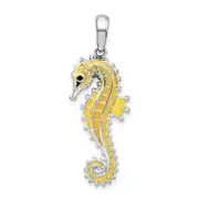Sterling Silver De-Ani Rhodium-Plated 3D Enameled Yellow Seahorse Pendant