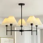 Farmhouse Modern Chandelier 5-Light Dining Room Light Fixtures with White Ple...