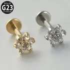 2PCS Titanium Flower Studs Flat Back Lip Labret Piercing Tragus Helix Earrings