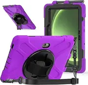 Jarttarn Tablet Case for Samsung Galaxy Tab Active 5 Pro 10.1 inch 2025, 360° Rotating Hand Strap and Stand, Heavy Duty Rugged Shockproof Silicone Cover with Shoulder Strap (Purple)