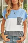 Light Blue Grey White Colorblock Pocketed Cap Sleeve Top Medium