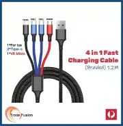 4 in 1 Multi USB Fast Charging USB C Micro iPhone Android Charging Cable 1.2M