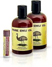Emu Oil Premium Golden Grade A Set of 2 Bottles and Emu Oil Lip Balm (Pack of 3 Products)