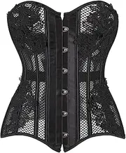 SHYMMUO Black Corset Tops for Women Mesh Lace Floral Bustier for Halloween Costumes, Gothic Waist Cincher, Vintage Steampunk
