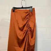 Abercrombie & Fitch Satin Maxi Skirt XSMALL Copper Front Slit Ruched Date NIght