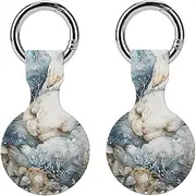 2PCS for A Sleeping Rabbit Air Tag Holder Case Waterproof & Shockproof Anti-Scratch Protective Air Tag Cover with Keychain Ring Silicone Tags Holders for Luggage, Backpack, Keys, Pet