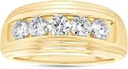 [SAVEARTH DIAMONDS] Round Cut Lab Created Moissanite Diamond Channel Set Men's Anniversary Wedding Band Ring In 14k Gold Over Sterling Silver (G-H Color, VVS1 Clarity, 0.50 Cttw To 1.00 Cttw)