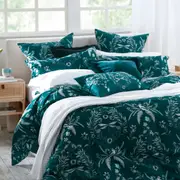 MM Linen Jardin Teal Queen Bed Quilt Cover Set 210x210cm Cotton w/Pillowcase