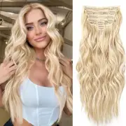 20" ClipIn Wavy Curly Blonde Mix Hair 6pc Synthetic Full Head Bleach Blonde