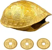 Ipetboom 1 Set Chinese Feng Shui Coins Divination Turtle Shell Good Luck Fortune Coin Copper Crafts Turtle Statue I- Ching Coins for Health Wealth Home Ornament Golden