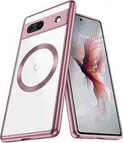 [RUNGOS] for Google Pixel 7a Case Magsafe Crystal Clear (Camera Lens Protector) [Stable Magnetic] [10 Ft Drop Tested] Shockproof Case for Google Pixel 7a, Pixel 7 a Phone Cover 6.1'' 2023, Clear Pink