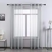 DONREN Grey Textured Sheer Window Curtains for Bedroom Window Curtains 84 Inches Length Luxury Sheer for Living Room 2 Panels