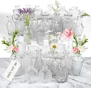 Lenamos Glass Bud Vases in Bulk Set of 30, Small Flower Vases Clear Vases for Centerpieces, Mini Vintage Vases for Flowers for Wedding Party Home Decorations Rustic Farmhouse Table Decor