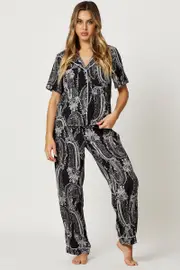 Print Bandana Button Through Pyjama Set - Size XS, Women's Pants