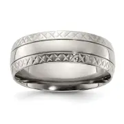 Chisel Titanium Polished Grooved Criss Cross Design 7mm Band - Ring Size 8.5