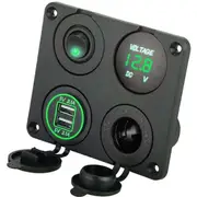 Nevenka 4 in 1 Charger Socket Panel 12V 4.2A Dual USB Cigarette Lighter Socket LED Voltmeter-Green Light