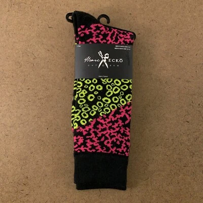 Marc Ecko Cut & Sew Men's Shoe Size 6-12 Black Neon Print 1 Pair Crew Socks NWT