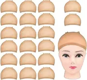TAVVKE Wig Caps for Women - Nylon Wig Caps for Lace Front Wig Stocking Caps for Wigs Nude Wig Cap 20 pcs (Light Brown)