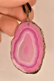 *AGATE* Slice Pendant 5.2cm 12.4g +Cord Healing Crystal Pink