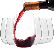 Stemless Wine Glasses Set of 6, Plastic Wine Tumblers, Unbreakable Crystal Clear Plastic Wine Cups for Homes & Bars, Reusable, BPA-Free, 450ML